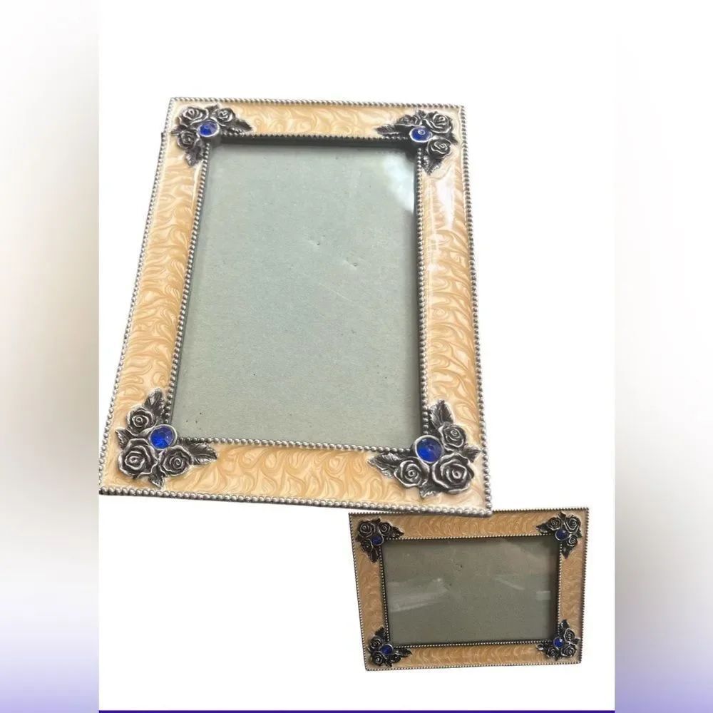 Metal, Yellow Swirl Enamel, Jeweled Picture Frame